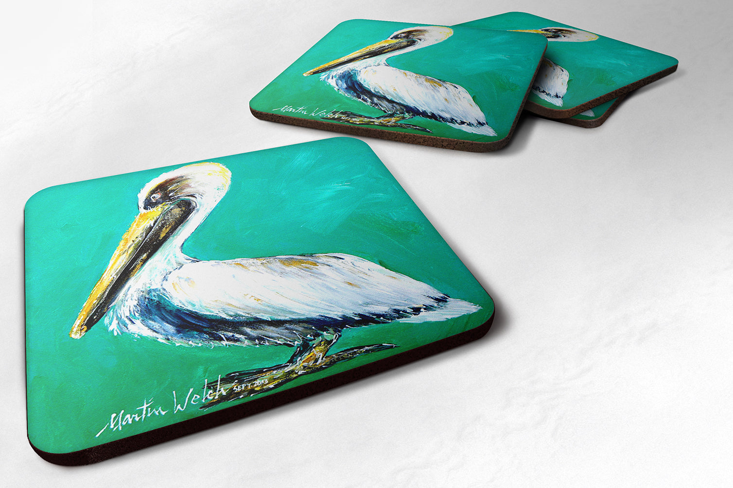 Bird - Pelican Lightin Up Foam Coasters Set of 4 Cup Coasters for Indoor Outdoor, Tabletop Protection, Anti Slip, Mouse pad Material