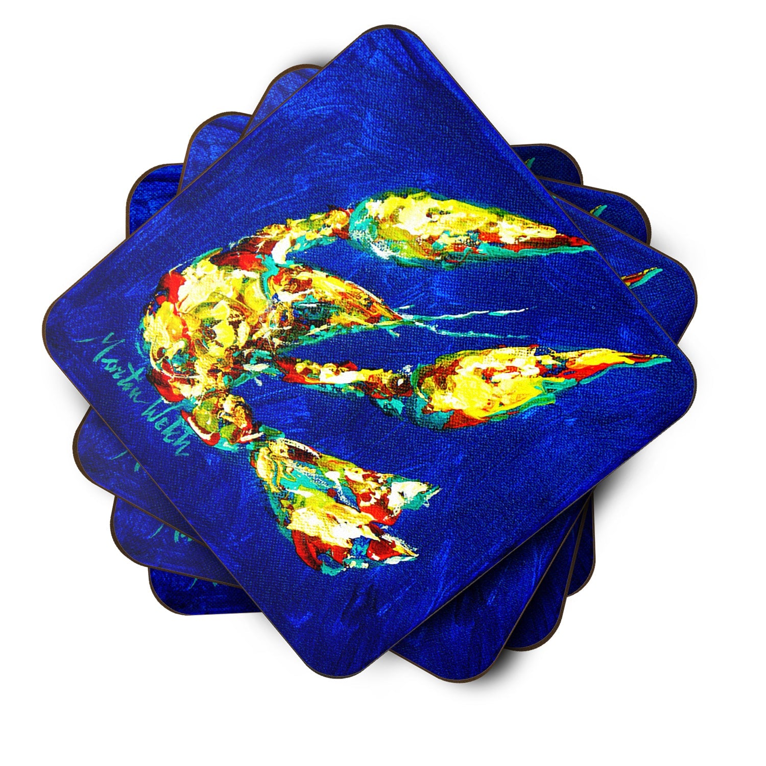Crawfish Little Blue Foam Coasters Set of 4 Cup Coasters for Indoor Outdoor, Tabletop Protection, Anti Slip, Mouse pad Material