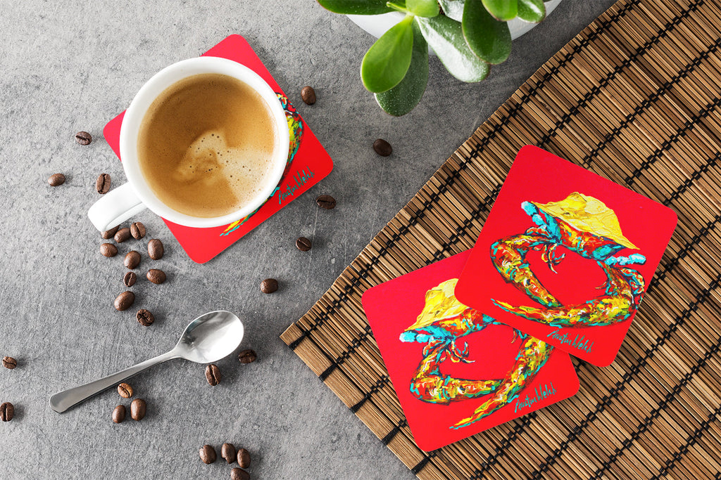 Crab Long Claw Foam Coasters Set of 4 Cup Coasters for Indoor Outdoor, Tabletop Protection, Anti Slip, Mouse pad Material