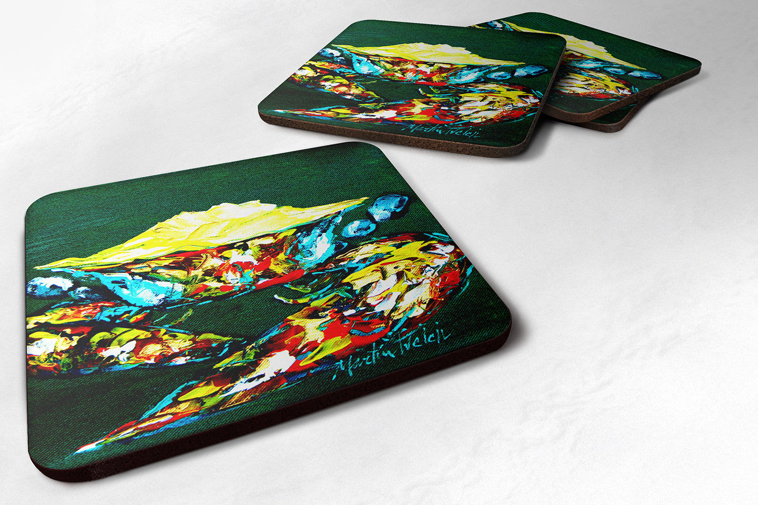Crab Mean Green Foam Coasters Set of 4 Cup Coasters for Indoor Outdoor, Tabletop Protection, Anti Slip, Mouse pad Material
