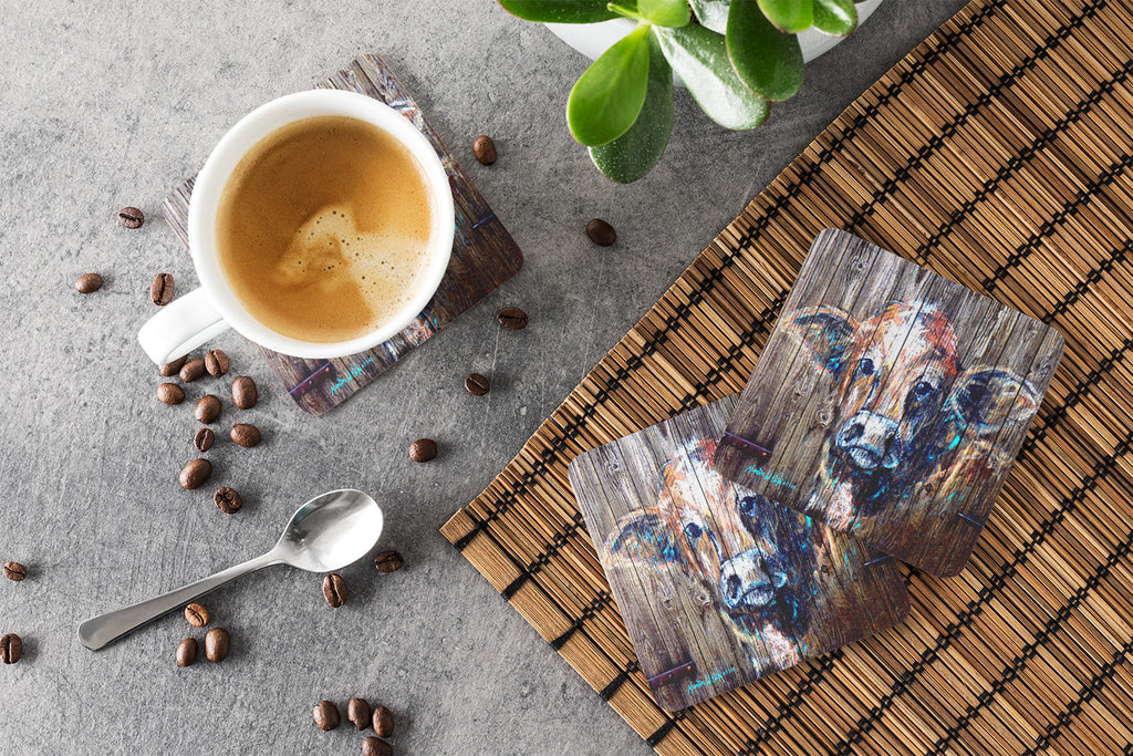 Cow Moo Shine Foam Coasters Set of 4 Cup Coasters for Indoor Outdoor, Tabletop Protection, Anti Slip, Mouse pad Material