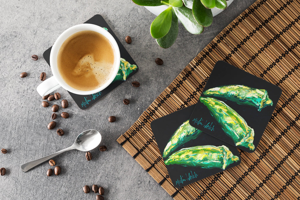 Vegetables - Okra Gumbo Foam Coasters Set of 4 Cup Coasters for Indoor Outdoor, Tabletop Protection, Anti Slip, Mouse pad Material