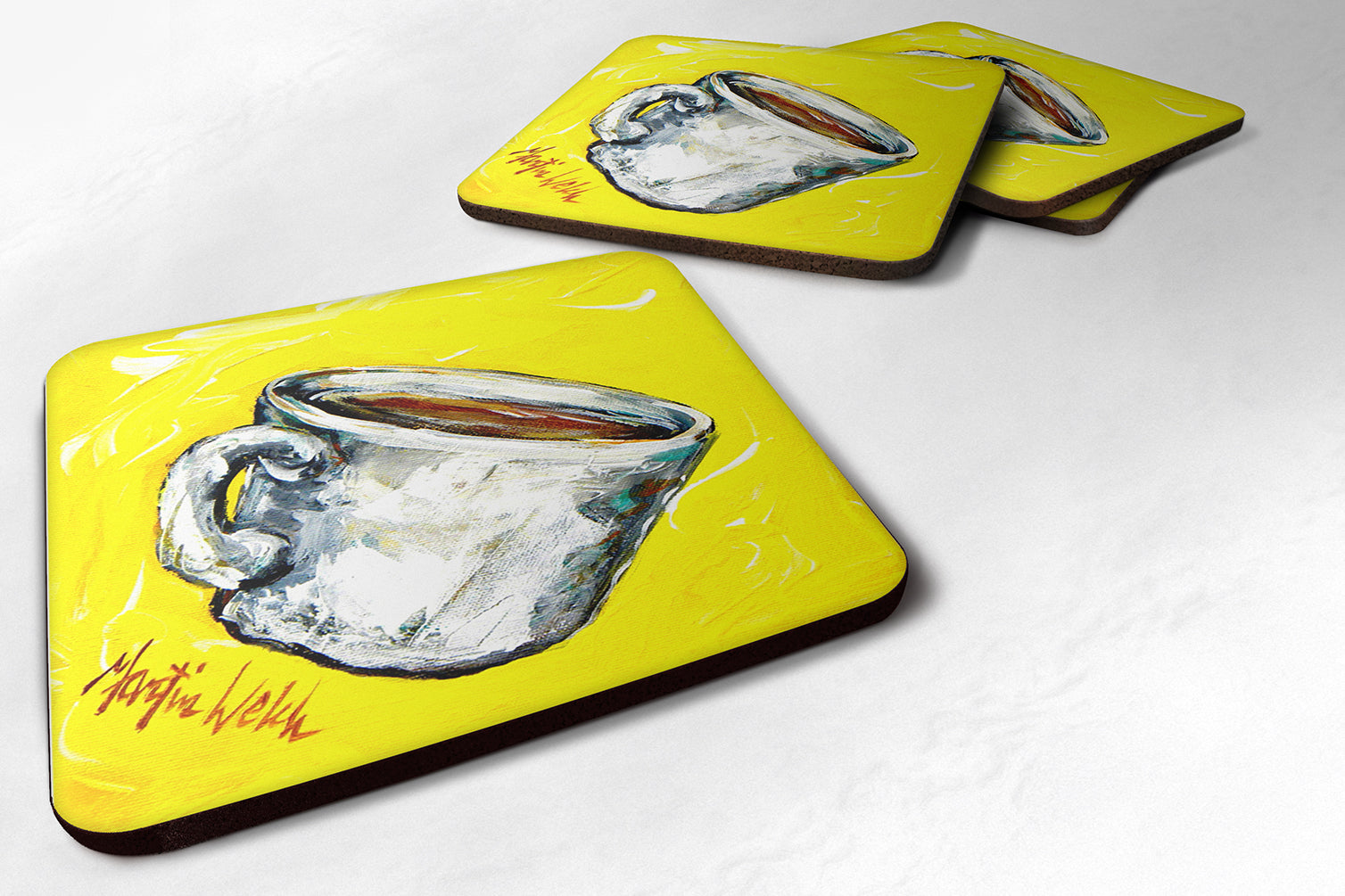 Coffee One Cup Foam Coasters Set of 4 Cup Coasters for Indoor Outdoor, Tabletop Protection, Anti Slip, Mouse pad Material