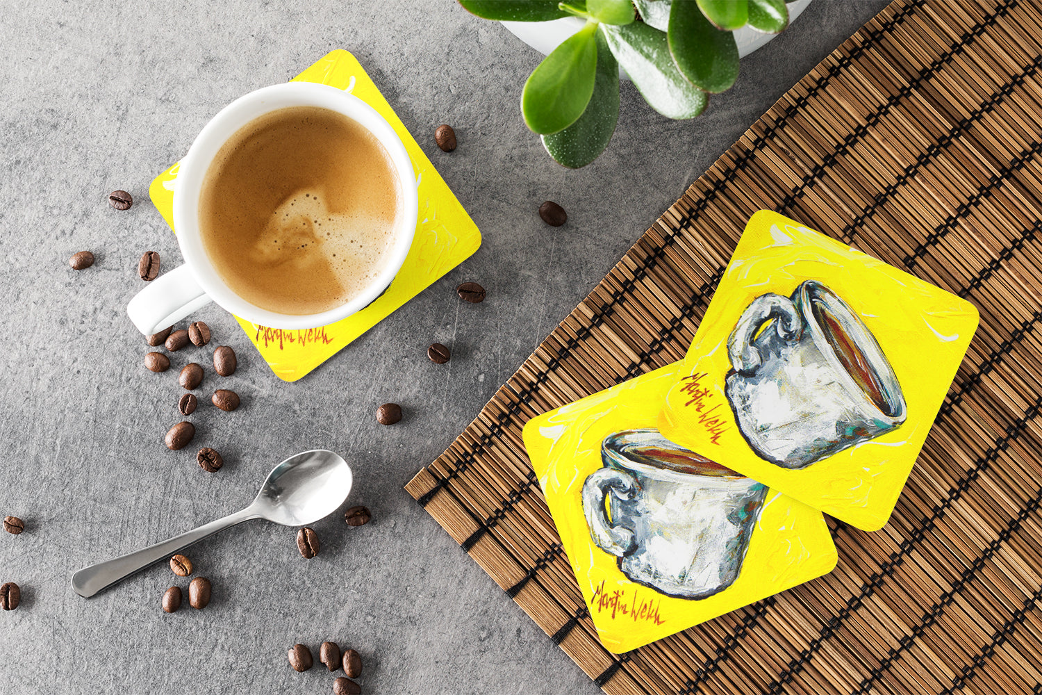 Coffee One Cup Foam Coasters Set of 4 Cup Coasters for Indoor Outdoor, Tabletop Protection, Anti Slip, Mouse pad Material