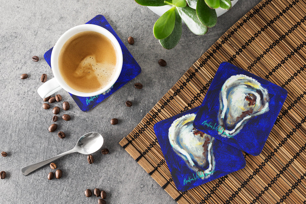 Oyster One Shell Foam Coasters Set of 4 Cup Coasters for Indoor Outdoor, Tabletop Protection, Anti Slip, Mouse pad Material