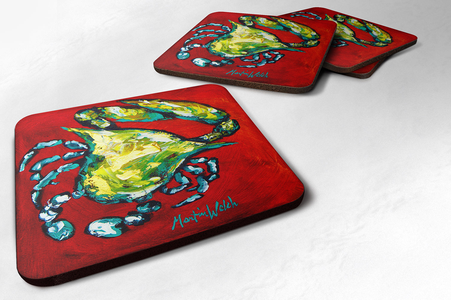 Shrimp Right Direction Foam Coasters Set of 4 Cup Coasters for Indoor Outdoor, Tabletop Protection, Anti Slip, Mouse pad Material