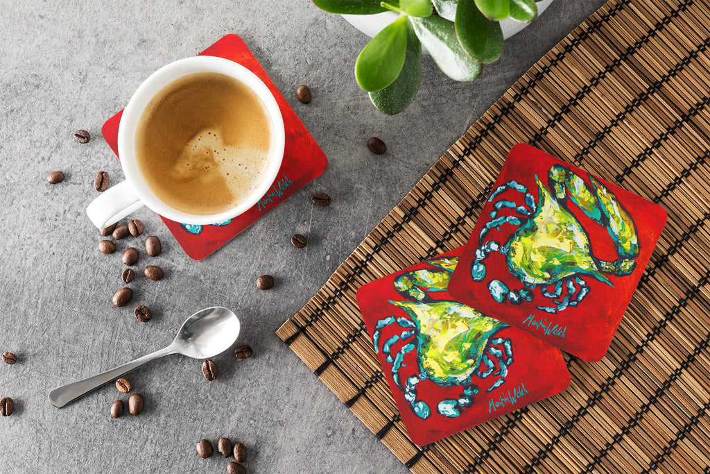 Shrimp Right Direction Foam Coasters Set of 4 Cup Coasters for Indoor Outdoor, Tabletop Protection, Anti Slip, Mouse pad Material