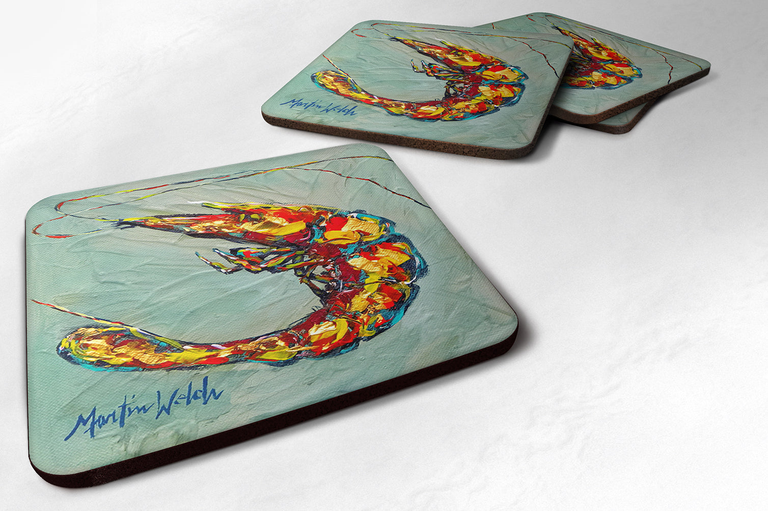 Shrimp Ripples Foam Coasters Set of 4 Cup Coasters for Indoor Outdoor, Tabletop Protection, Anti Slip, Mouse pad Material