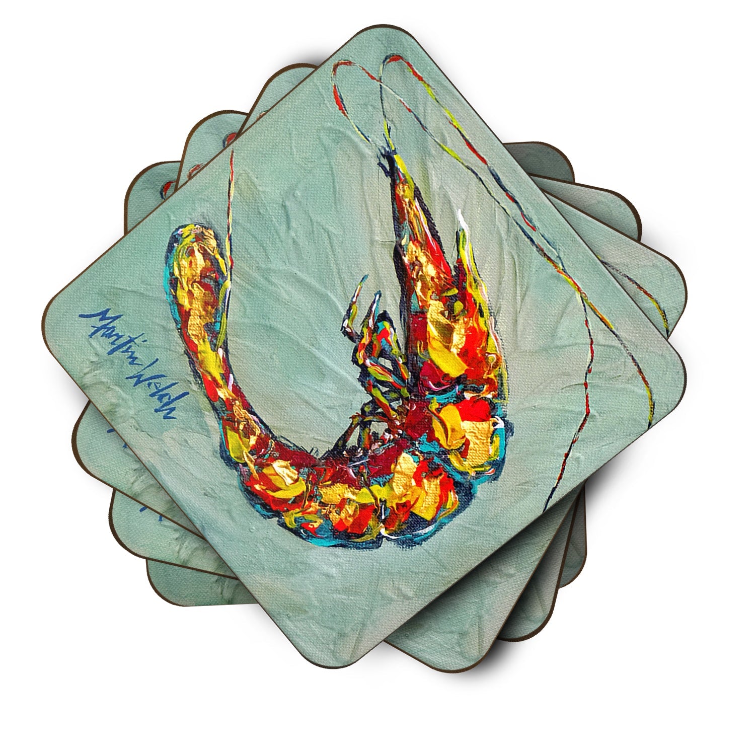 Shrimp Ripples Foam Coasters Set of 4 Cup Coasters for Indoor Outdoor, Tabletop Protection, Anti Slip, Mouse pad Material