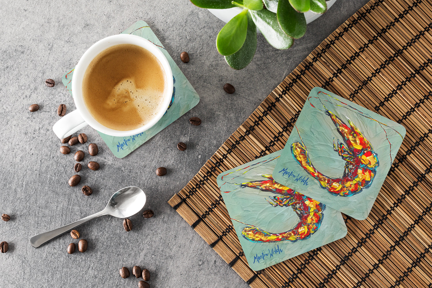 Shrimp Ripples Foam Coasters Set of 4 Cup Coasters for Indoor Outdoor, Tabletop Protection, Anti Slip, Mouse pad Material