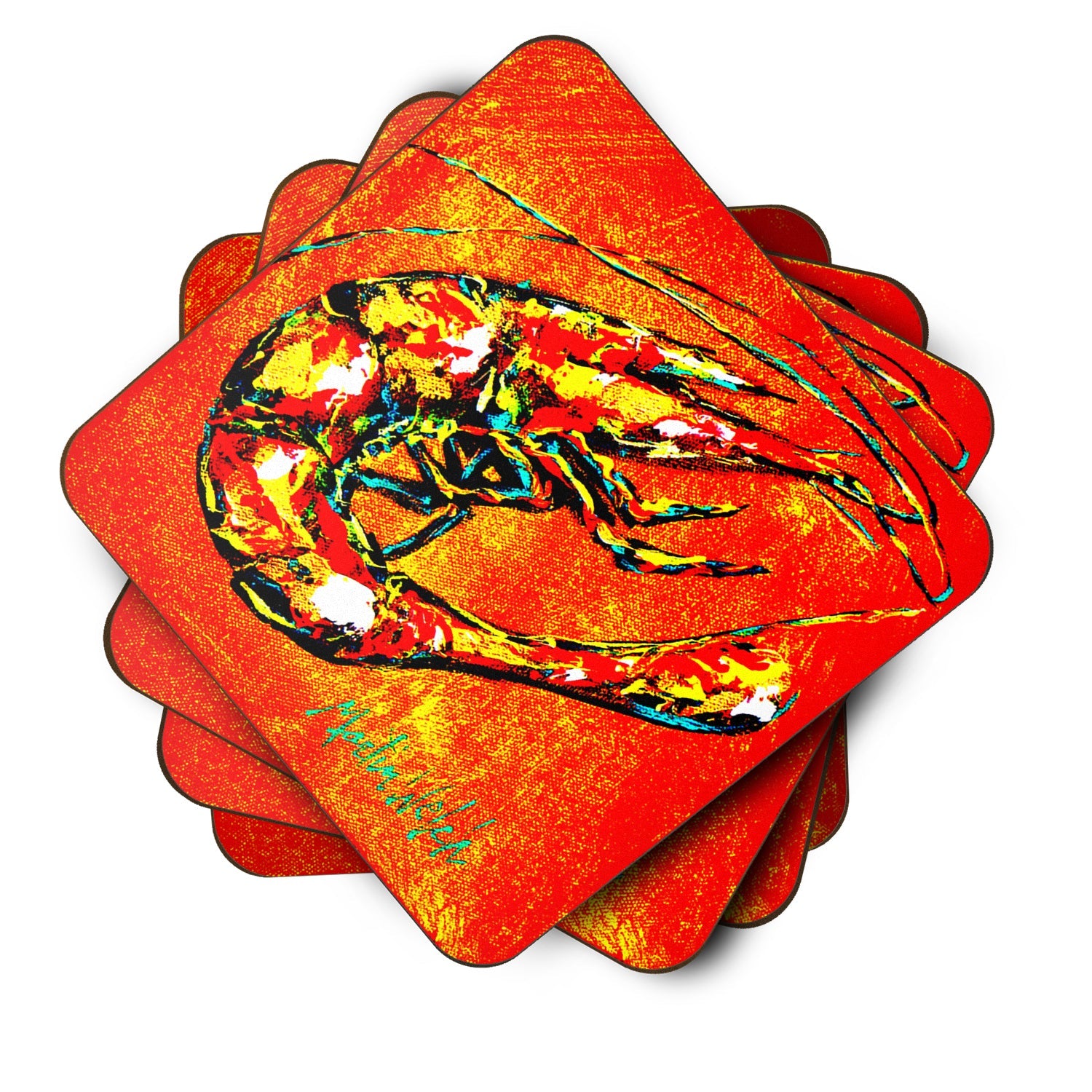 Shrimp Rusty Nail Foam Coasters Set of 4 Cup Coasters for Indoor Outdoor, Tabletop Protection, Anti Slip, Mouse pad Material
