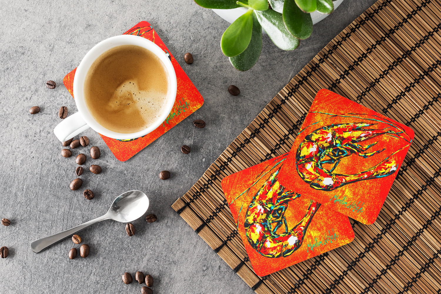 Shrimp Rusty Nail Foam Coasters Set of 4 Cup Coasters for Indoor Outdoor, Tabletop Protection, Anti Slip, Mouse pad Material