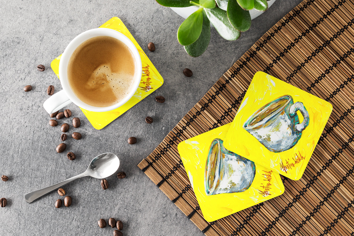 Coffee Second Cup Foam Coasters Set of 4 Cup Coasters for Indoor Outdoor, Tabletop Protection, Anti Slip, Mouse pad Material