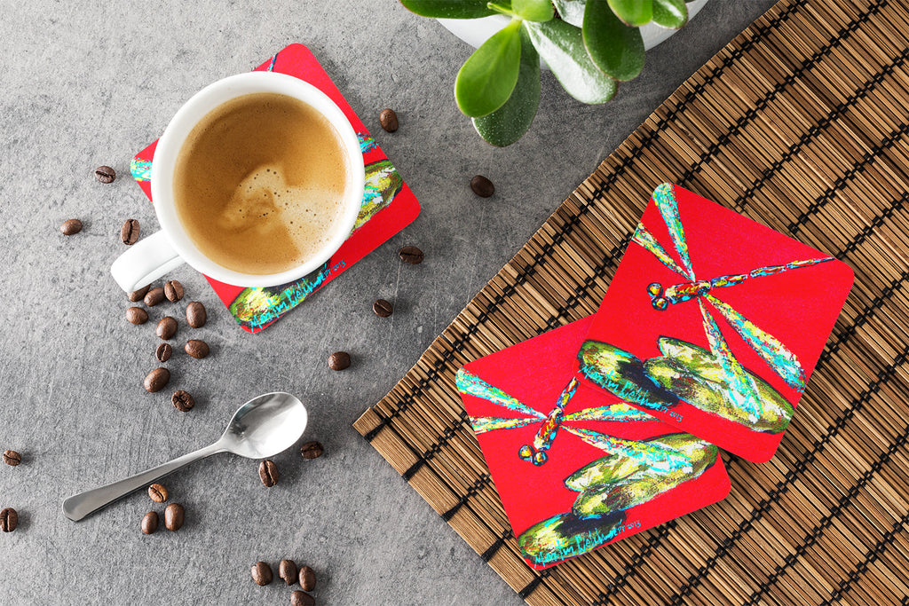 Insect - Dragonfly Shoo-Fly Foam Coasters Set of 4 Cup Coasters for Indoor Outdoor, Tabletop Protection, Anti Slip, Mouse pad Material