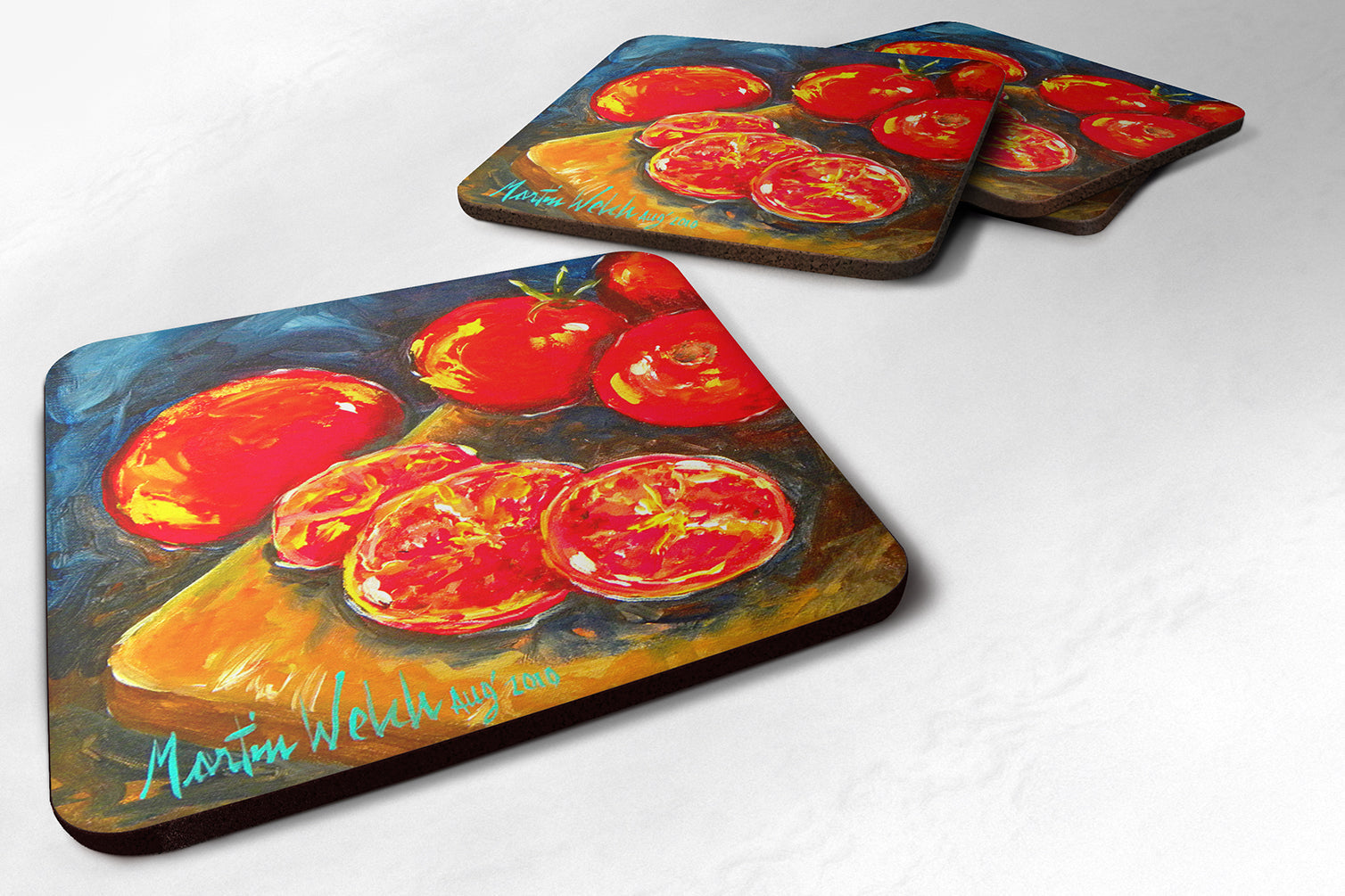 Vegetables - Tomato Slice It Up Foam Coasters Set of 4 Cup Coasters for Indoor Outdoor, Tabletop Protection, Anti Slip, Mouse pad Material