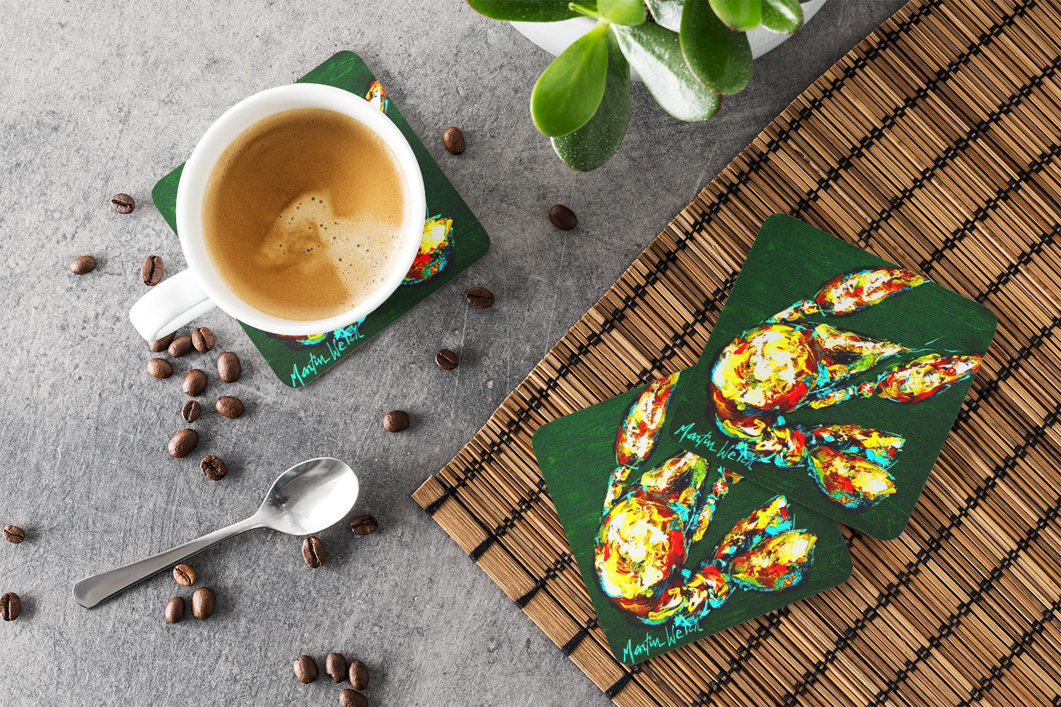 Crawfish Smudge Foam Coasters Set of 4 Cup Coasters for Indoor Outdoor, Tabletop Protection, Anti Slip, Mouse pad Material