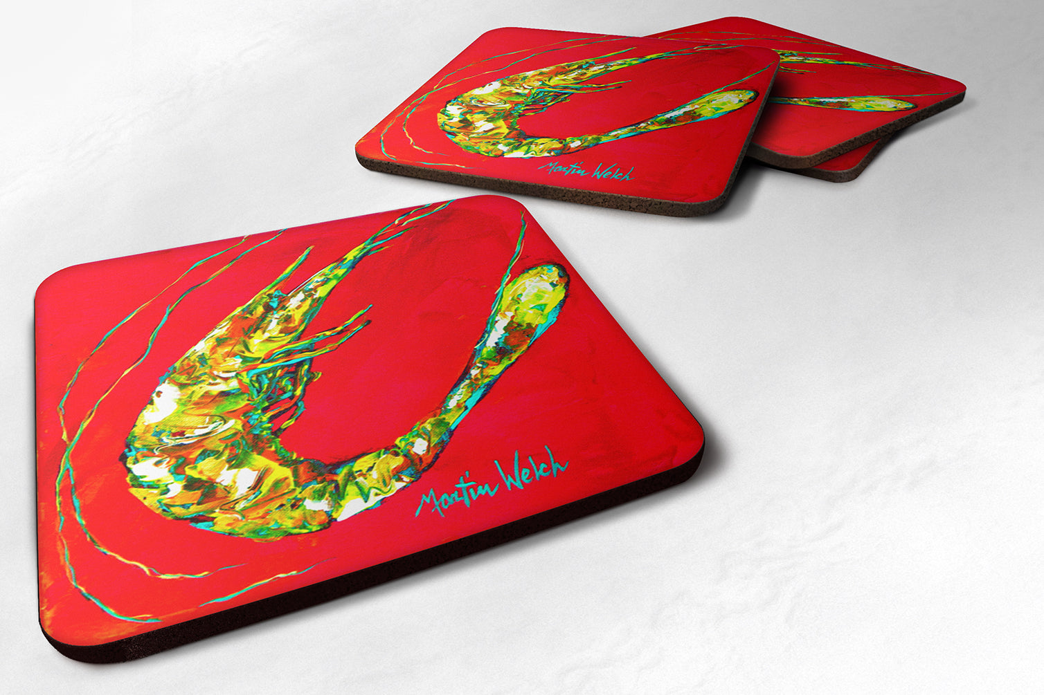 Shrimp Squiggles Foam Coasters Set of 4 Cup Coasters for Indoor Outdoor, Tabletop Protection, Anti Slip, Mouse pad Material