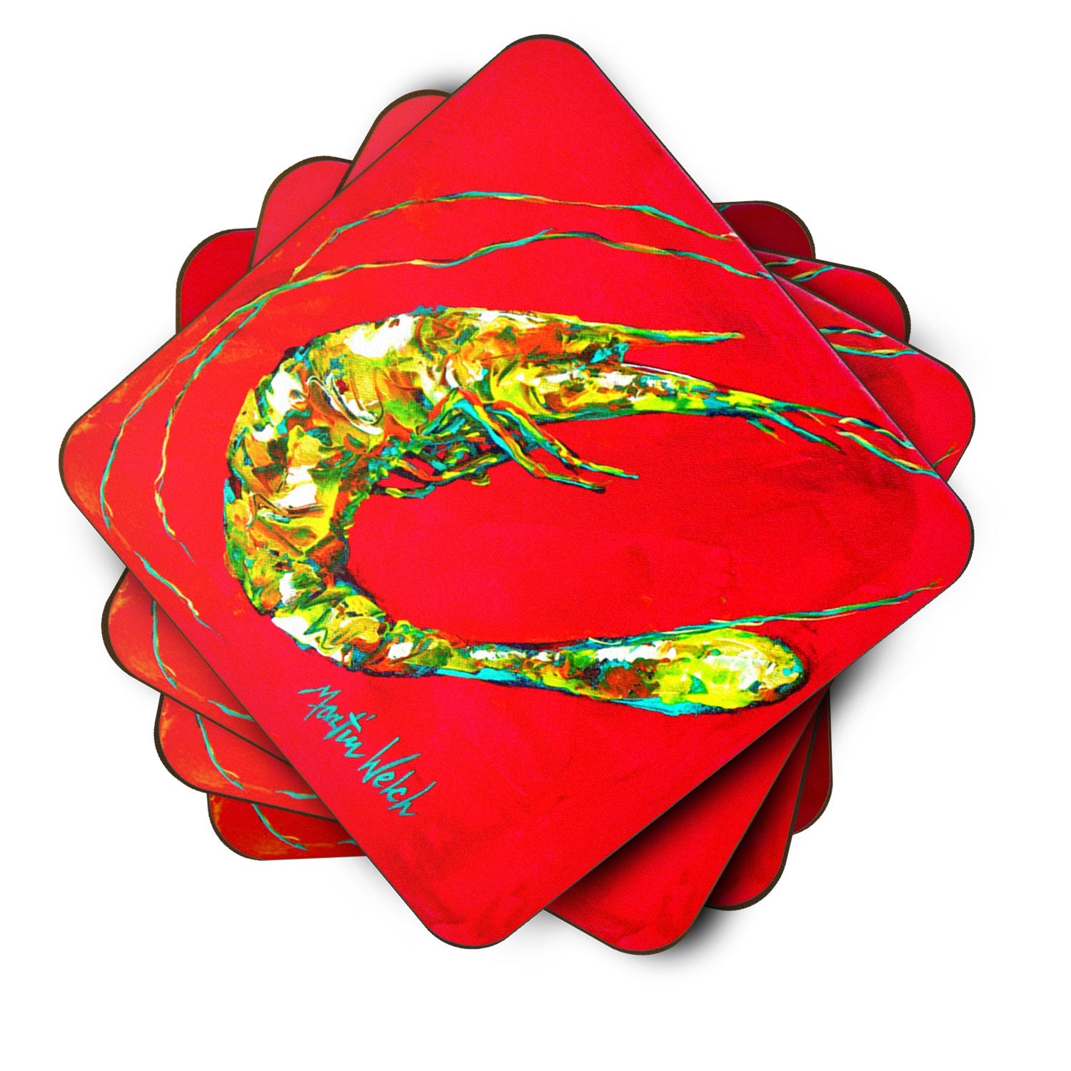 Shrimp Squiggles Foam Coasters Set of 4 Cup Coasters for Indoor Outdoor, Tabletop Protection, Anti Slip, Mouse pad Material