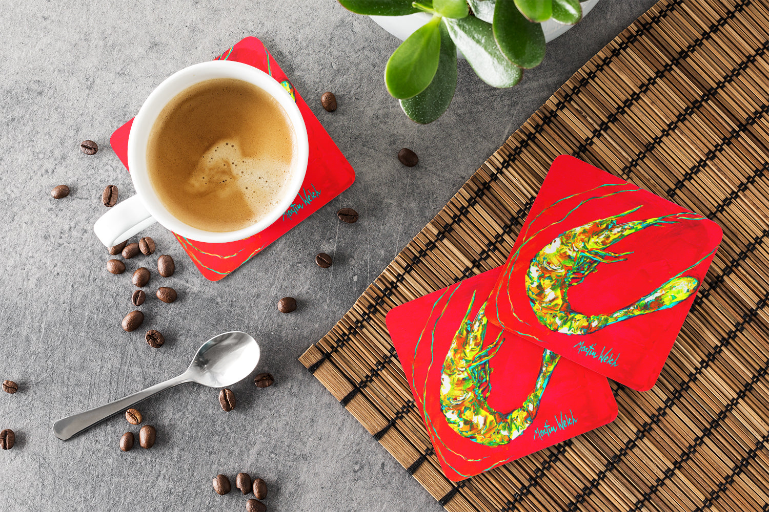 Shrimp Squiggles Foam Coasters Set of 4 Cup Coasters for Indoor Outdoor, Tabletop Protection, Anti Slip, Mouse pad Material