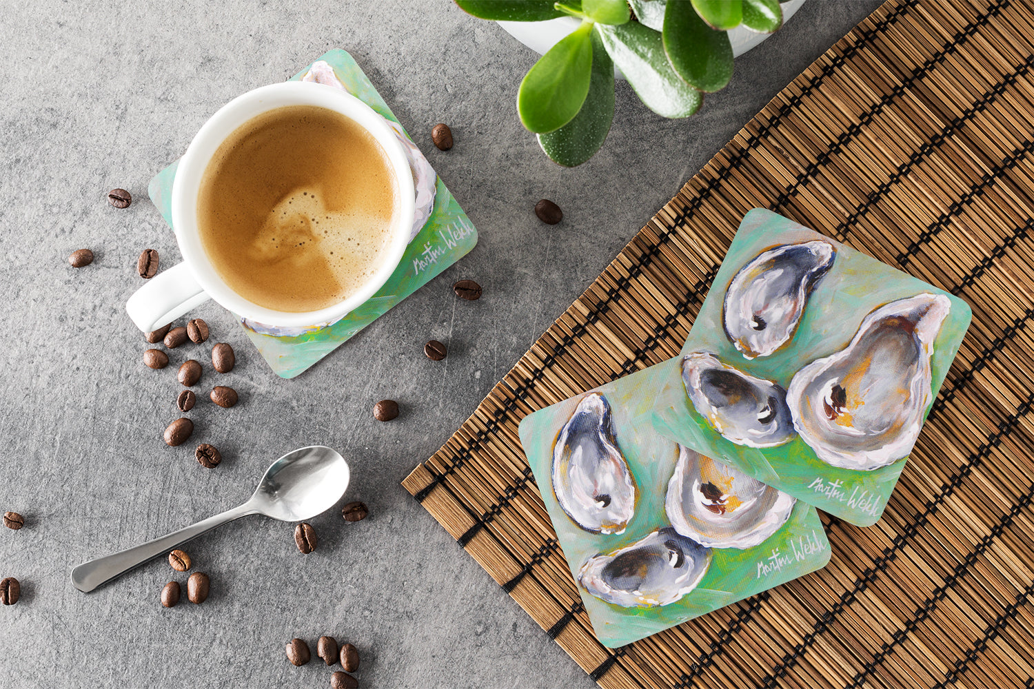 Oyster The Eye of The Oyster Foam Coasters Set of 4 Cup Coasters for Indoor Outdoor, Tabletop Protection, Anti Slip, Mouse pad Material
