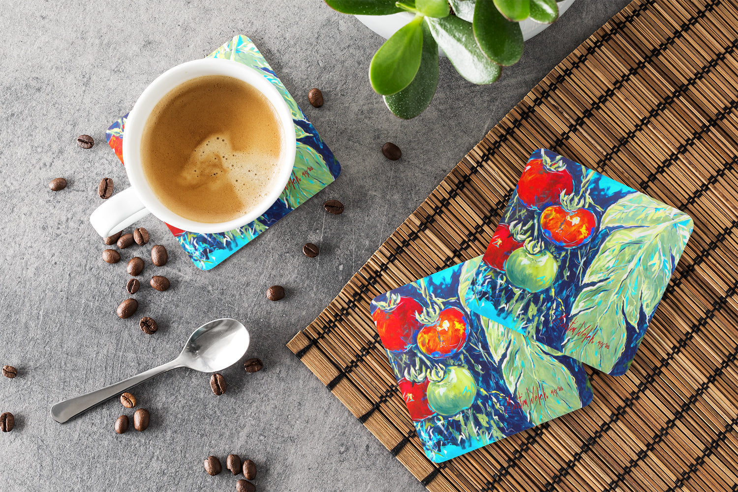 Vegetables - Tomato Tomaeto-Tomaato Foam Coasters Set of 4 Cup Coasters for Indoor Outdoor, Tabletop Protection, Anti Slip, Mouse pad Material