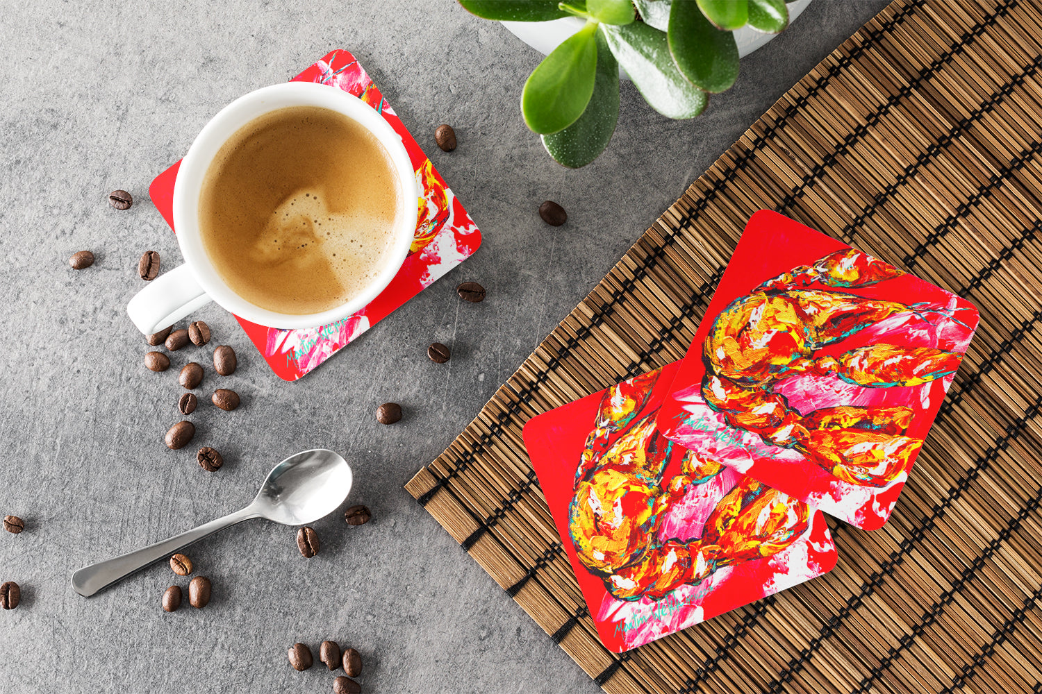 Crawfish Too Hot Foam Coasters Set of 4 Cup Coasters for Indoor Outdoor, Tabletop Protection, Anti Slip, Mouse pad Material