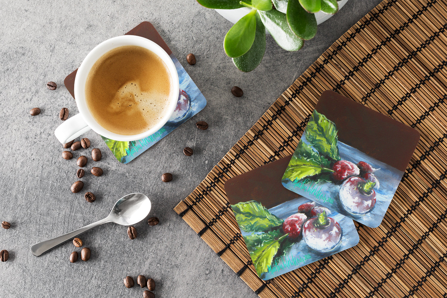 Vegetables - Turnips Turnips Foam Coasters Set of 4 Cup Coasters for Indoor Outdoor, Tabletop Protection, Anti Slip, Mouse pad Material