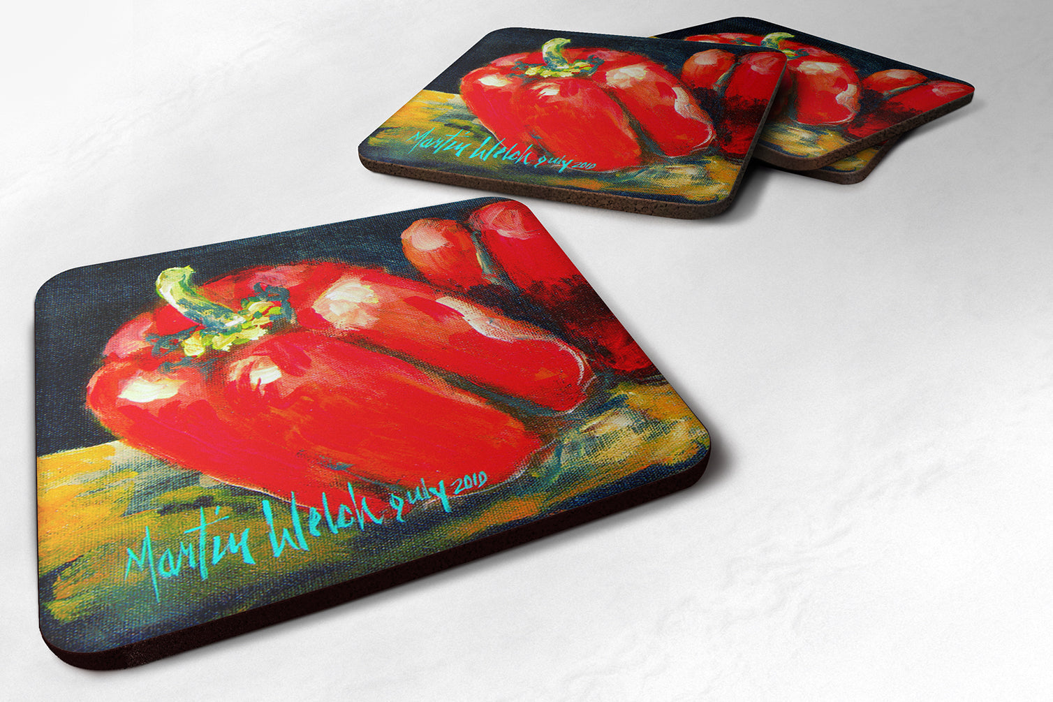Vegetables - Bell Pepper Two Bells Foam Coasters Set of 4 Cup Coasters for Indoor Outdoor, Tabletop Protection, Anti Slip, Mouse pad Material