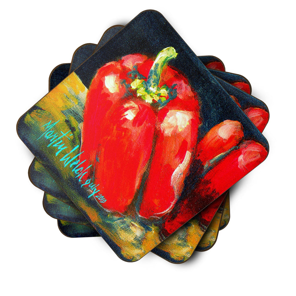 Vegetables - Bell Pepper Two Bells Foam Coasters Set of 4 Cup Coasters for Indoor Outdoor, Tabletop Protection, Anti Slip, Mouse pad Material