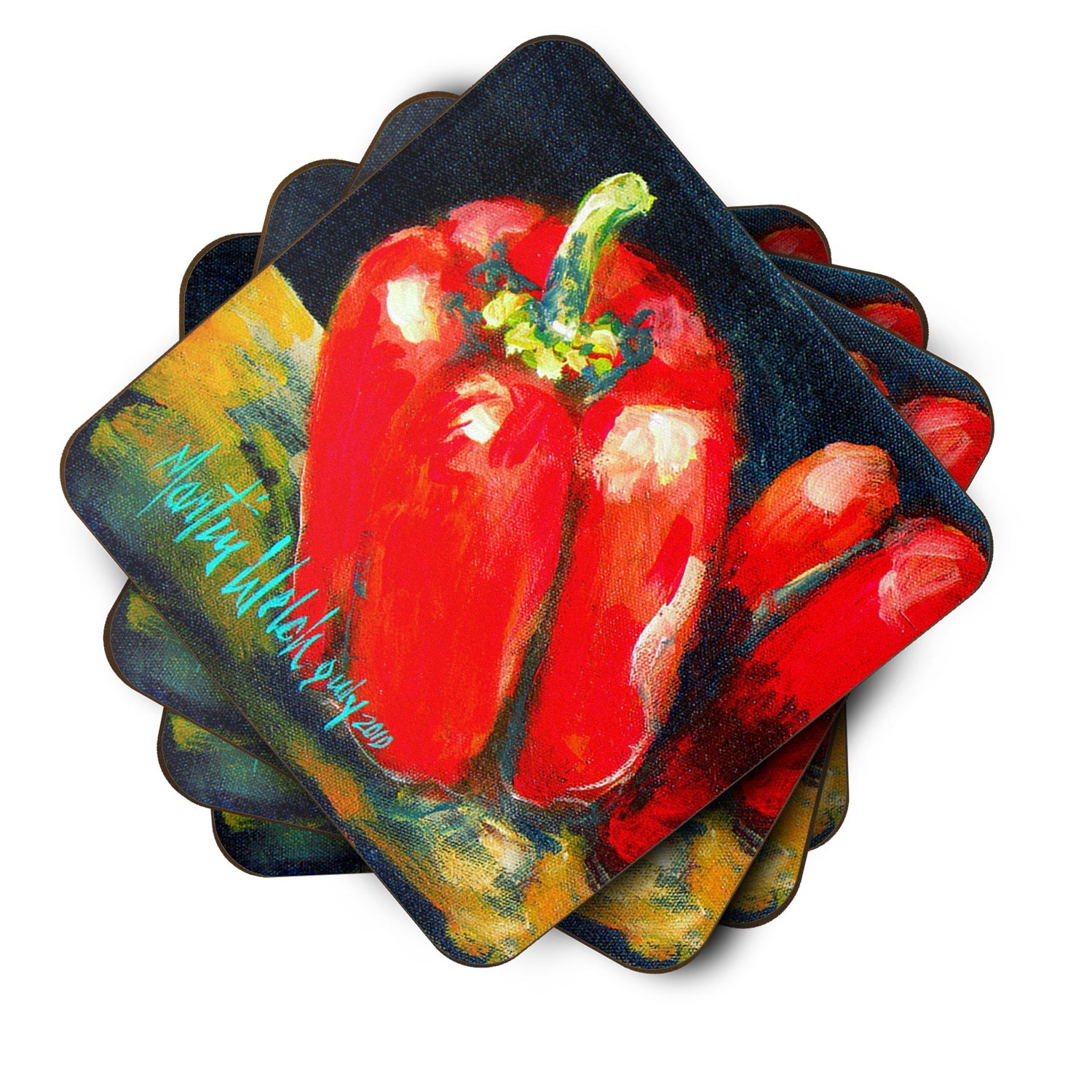 Vegetables - Bell Pepper Two Bells Foam Coasters Set of 4 Cup Coasters for Indoor Outdoor, Tabletop Protection, Anti Slip, Mouse pad Material