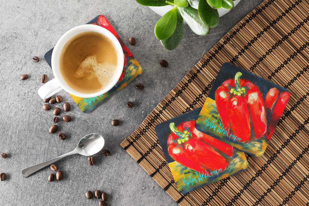 Vegetables - Bell Pepper Two Bells Foam Coasters Set of 4 Cup Coasters for Indoor Outdoor, Tabletop Protection, Anti Slip, Mouse pad Material