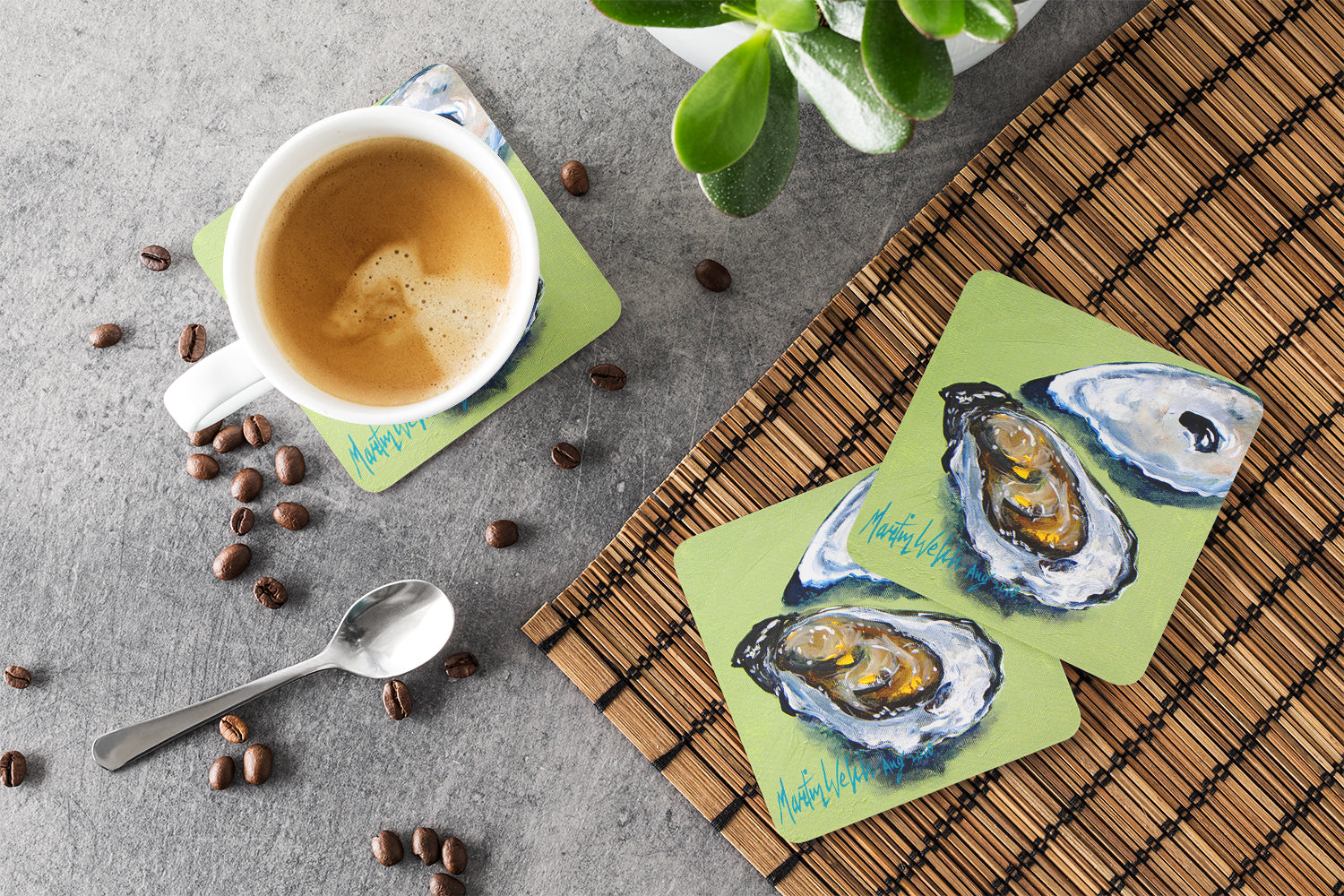 Oyster Two Shells Foam Coasters Set of 4 Cup Coasters for Indoor Outdoor, Tabletop Protection, Anti Slip, Mouse pad Material