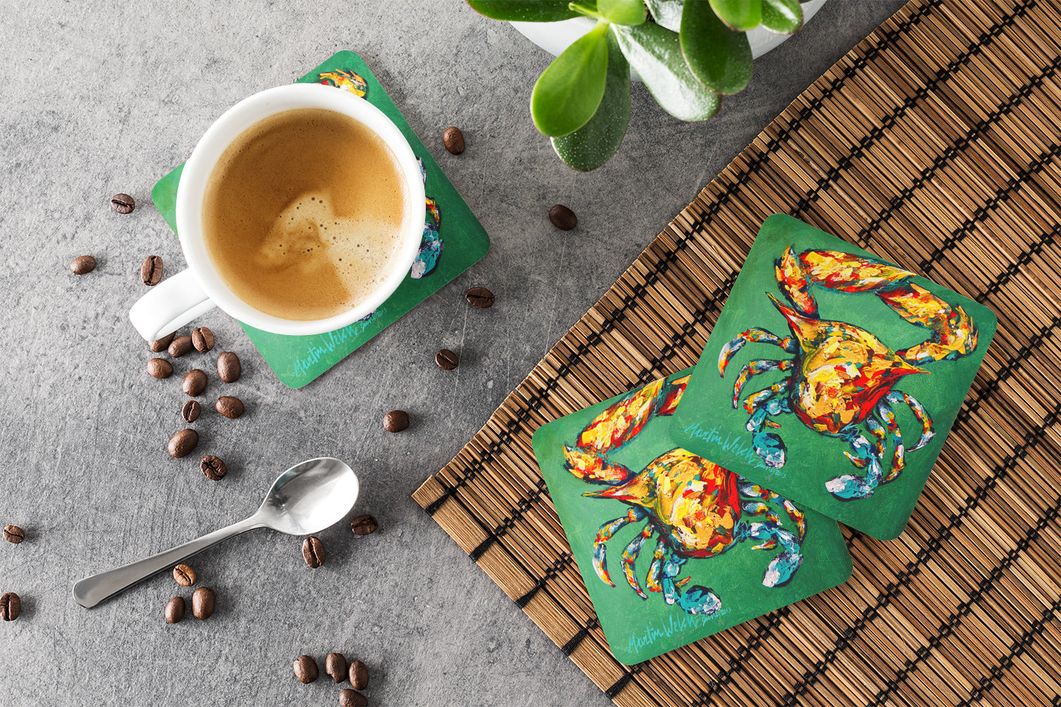 Crab Two Snaps Foam Coasters Set of 4 Cup Coasters for Indoor Outdoor, Tabletop Protection, Anti Slip, Mouse pad Material