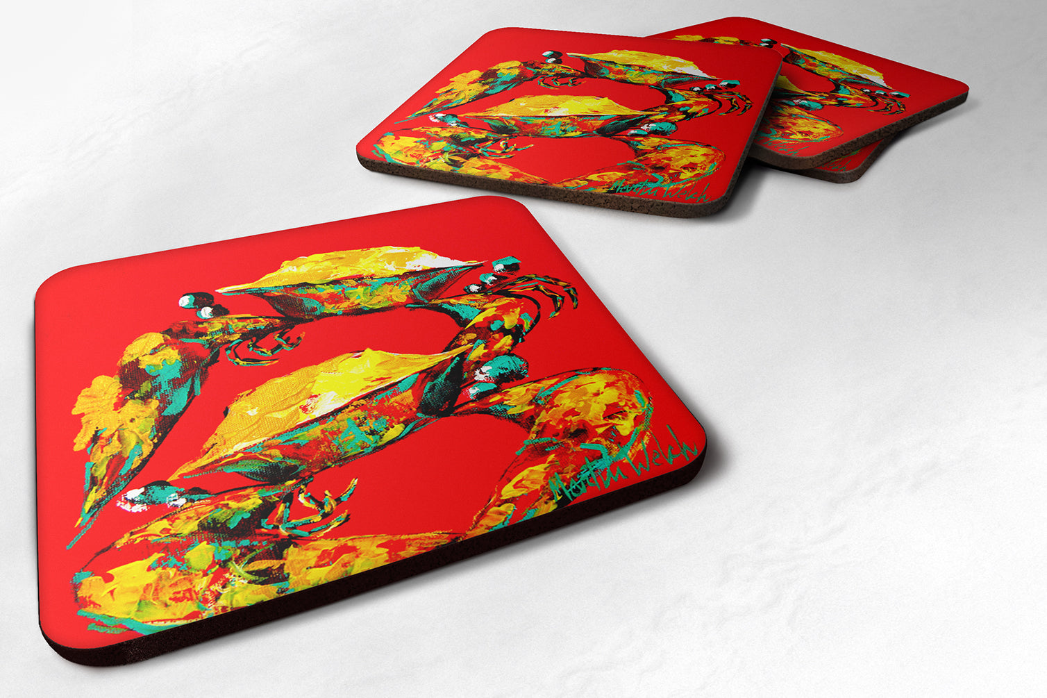 Crab Two Tone Foam Coasters Set of 4 Cup Coasters for Indoor Outdoor, Tabletop Protection, Anti Slip, Mouse pad Material