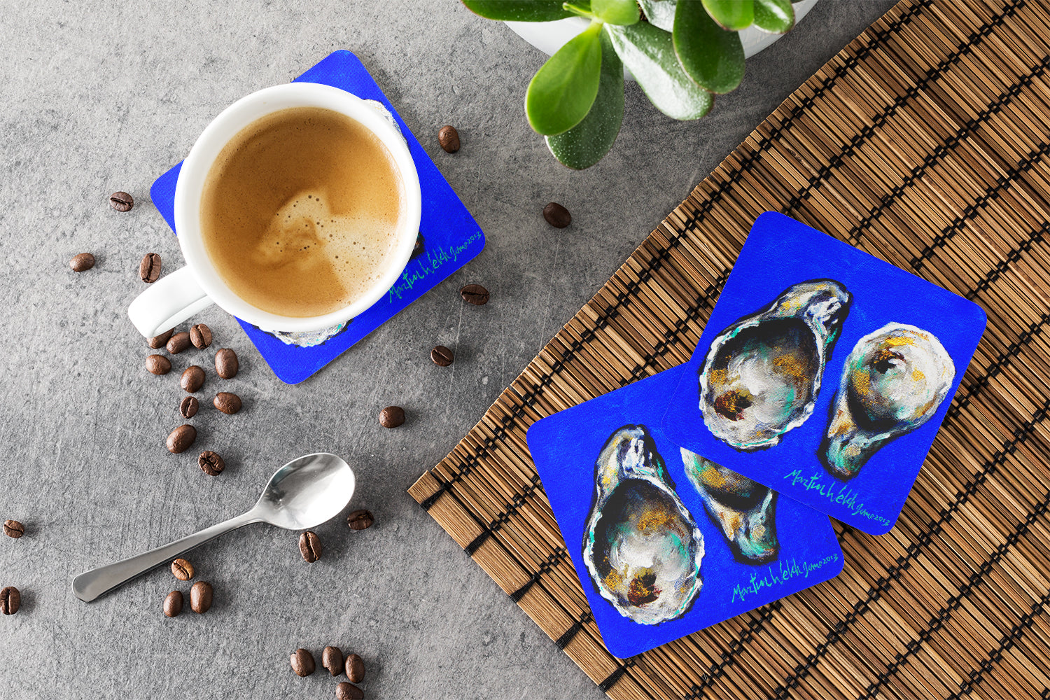 Oyster Up and Down Foam Coasters Set of 4 Cup Coasters for Indoor Outdoor, Tabletop Protection, Anti Slip, Mouse pad Material