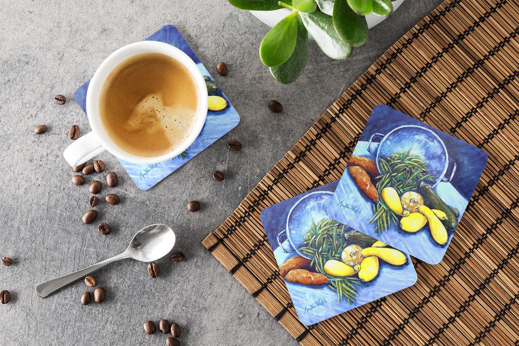 Vegetables Veg For All Foam Coasters Set of 4 Cup Coasters for Indoor Outdoor, Tabletop Protection, Anti Slip, Mouse pad Material