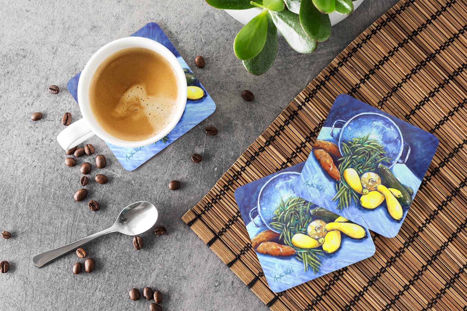 Vegetables Veg For All Foam Coasters Set of 4 Cup Coasters for Indoor Outdoor, Tabletop Protection, Anti Slip, Mouse pad Material
