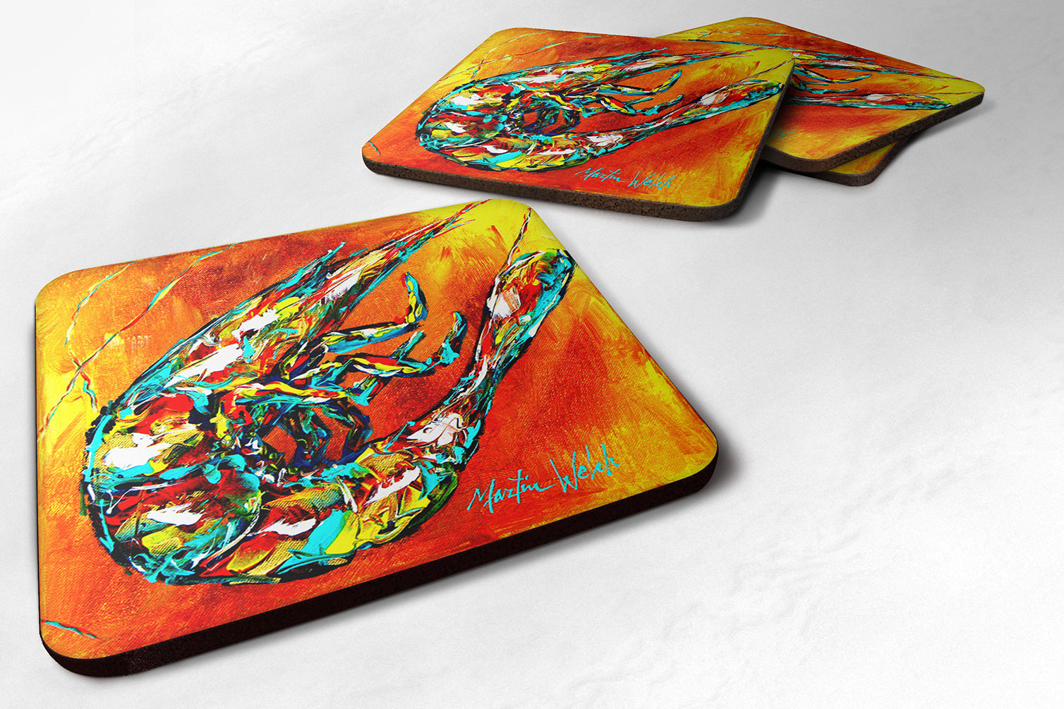 Shrimp Warming Up Foam Coasters Set of 4 Cup Coasters for Indoor Outdoor, Tabletop Protection, Anti Slip, Mouse pad Material
