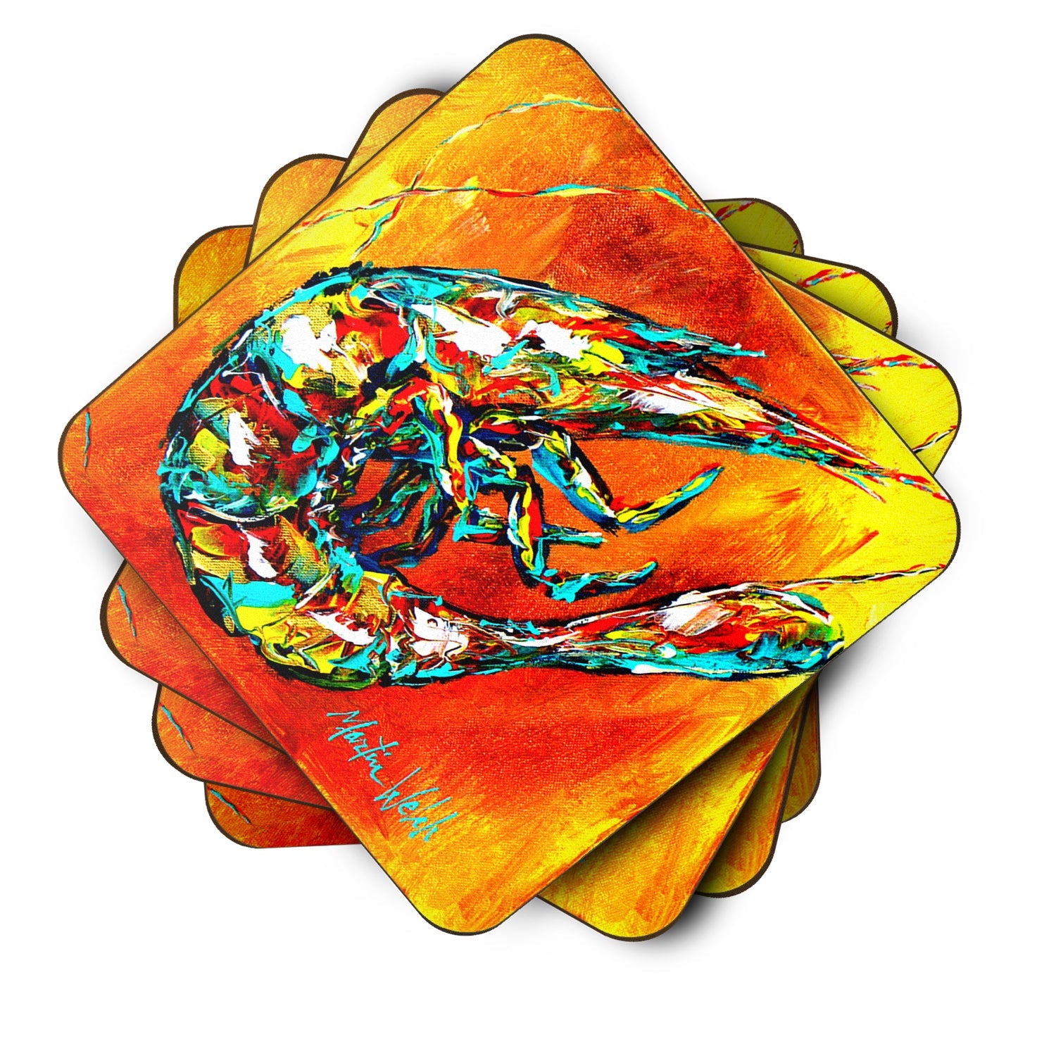 Shrimp Warming Up Foam Coasters Set of 4 Cup Coasters for Indoor Outdoor, Tabletop Protection, Anti Slip, Mouse pad Material
