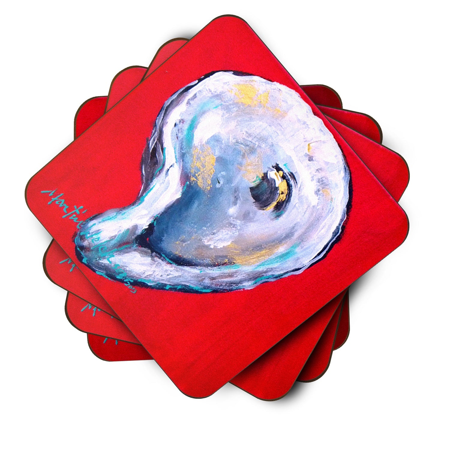 Oyster Wiggle My Shell Foam Coasters Set of 4 Cup Coasters for Indoor Outdoor, Tabletop Protection, Anti Slip, Mouse pad Material