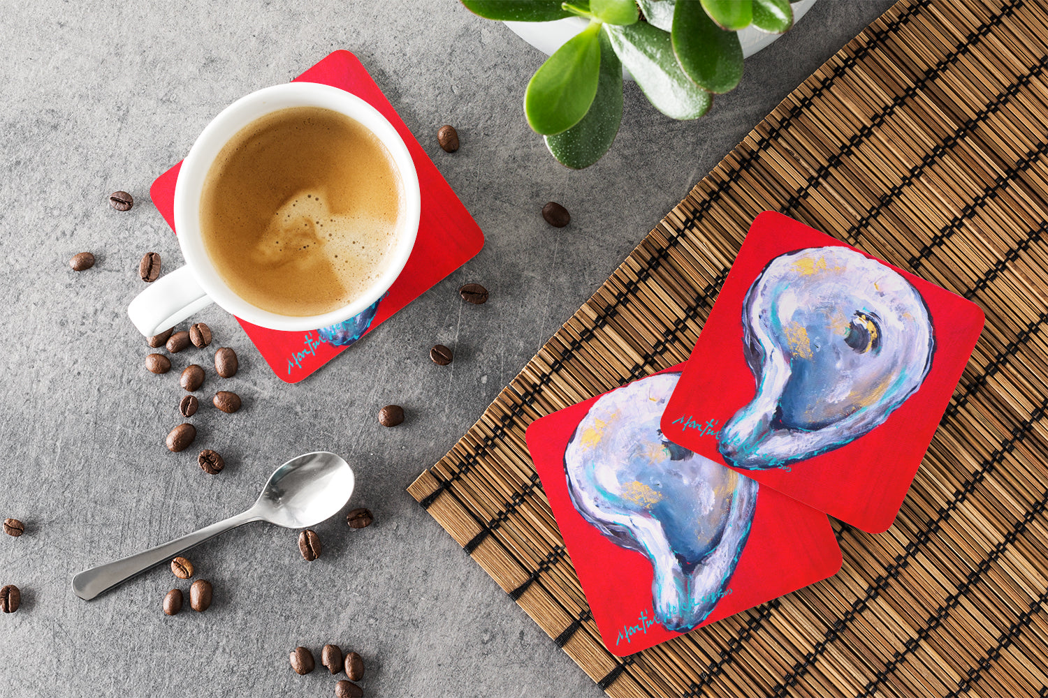 Oyster Wiggle My Shell Foam Coasters Set of 4 Cup Coasters for Indoor Outdoor, Tabletop Protection, Anti Slip, Mouse pad Material