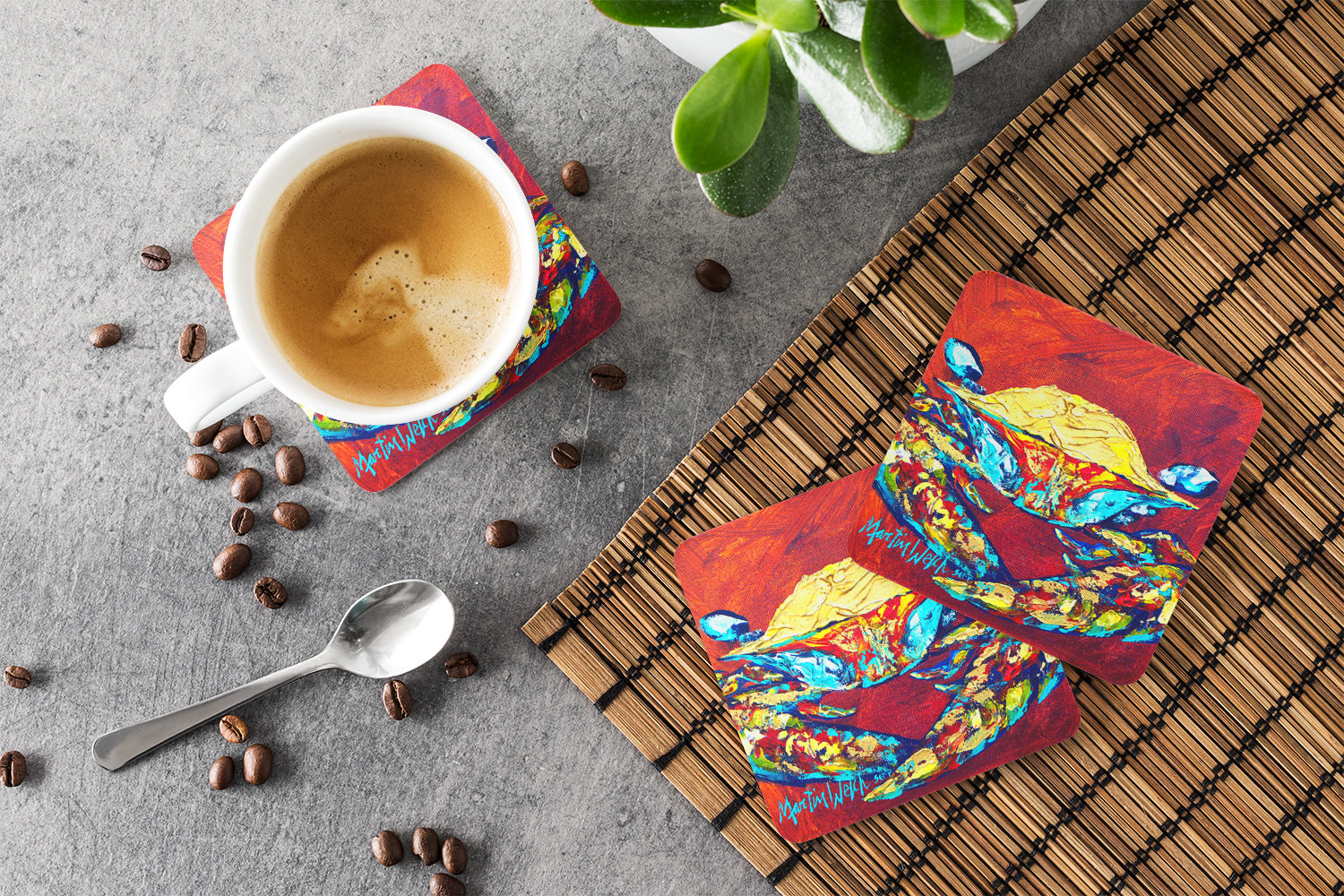 Crab Wrinkles Foam Coasters Set of 4 Cup Coasters for Indoor Outdoor, Tabletop Protection, Anti Slip, Mouse pad Material