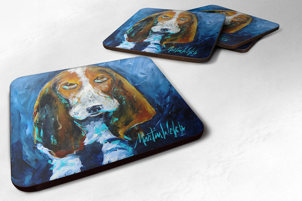 Dog - Basset Hound You talkin' 'bout me Foam Coasters Set of 4 Cup Coasters for Indoor Outdoor, Tabletop Protection, Anti Slip, Mouse pad Material