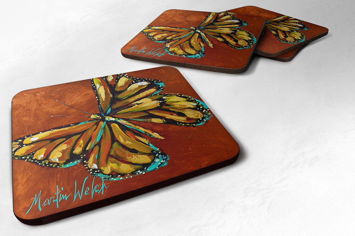 Insect - Butterly Butterfy Foam Coasters Set of 4 Cup Coasters for Indoor Outdoor, Tabletop Protection, Anti Slip, Mouse pad Material