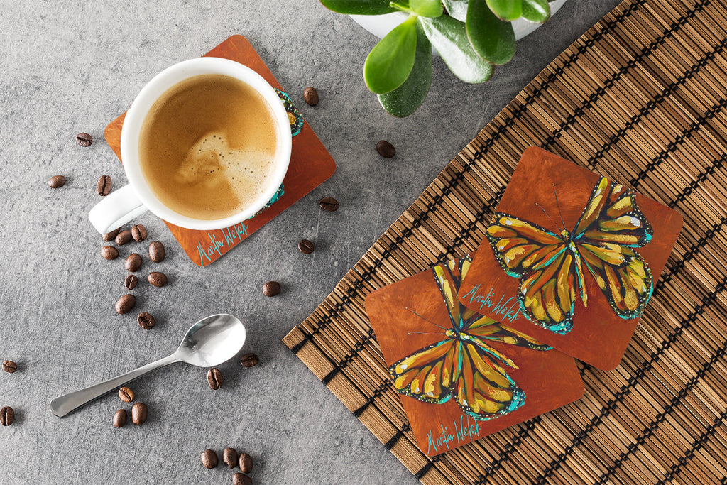 Insect - Butterly Butterfy Foam Coasters Set of 4 Cup Coasters for Indoor Outdoor, Tabletop Protection, Anti Slip, Mouse pad Material