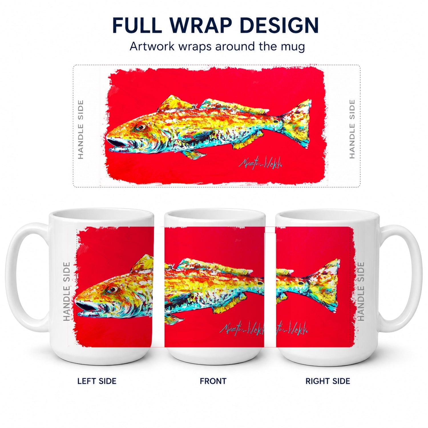 Fish - Red Fish Alphonzo Ceramic Coffee Mug 15 oz Decorative Large C Handle Mug Cup for Tea, Cocoa Hot Chocolate