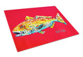 Fish - Red Fish Alphonzo Cutting Board Tempered Glass Kitchen Cutting Surface, Heat Resistant Chopping, Non-Slip Feet, Food Prep & Serving