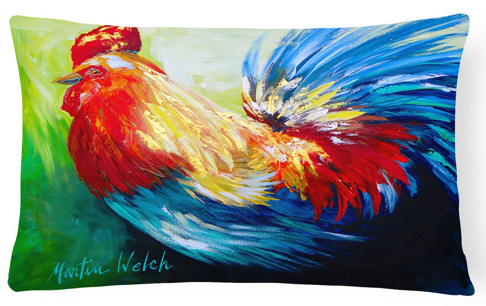 Bird - Rooster Chief Big Feathers Decorative Throw Pillow 12x16 Indoor Outdoor Accent Cushion, Fabric Cover with Insert for Sofa, Bed, Porch & Living Room