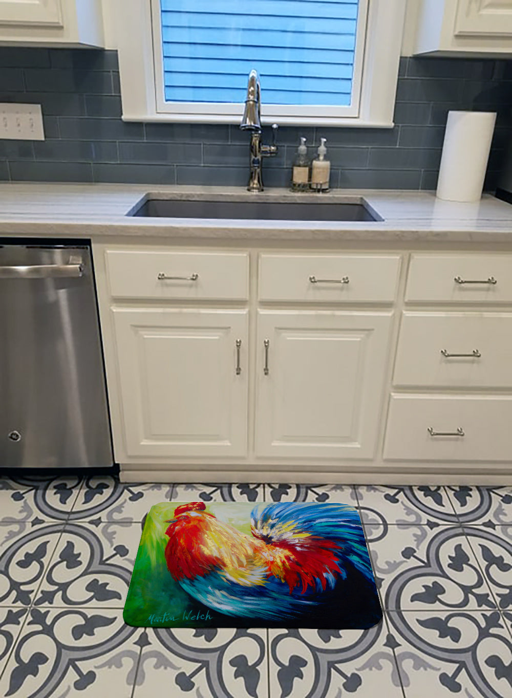 Bird - Rooster Chief Big Feathers Memory Foam Kitchen Mat Machine Washable Anti-Fatigue Cushion Comfort Bath or Kitchen Rug