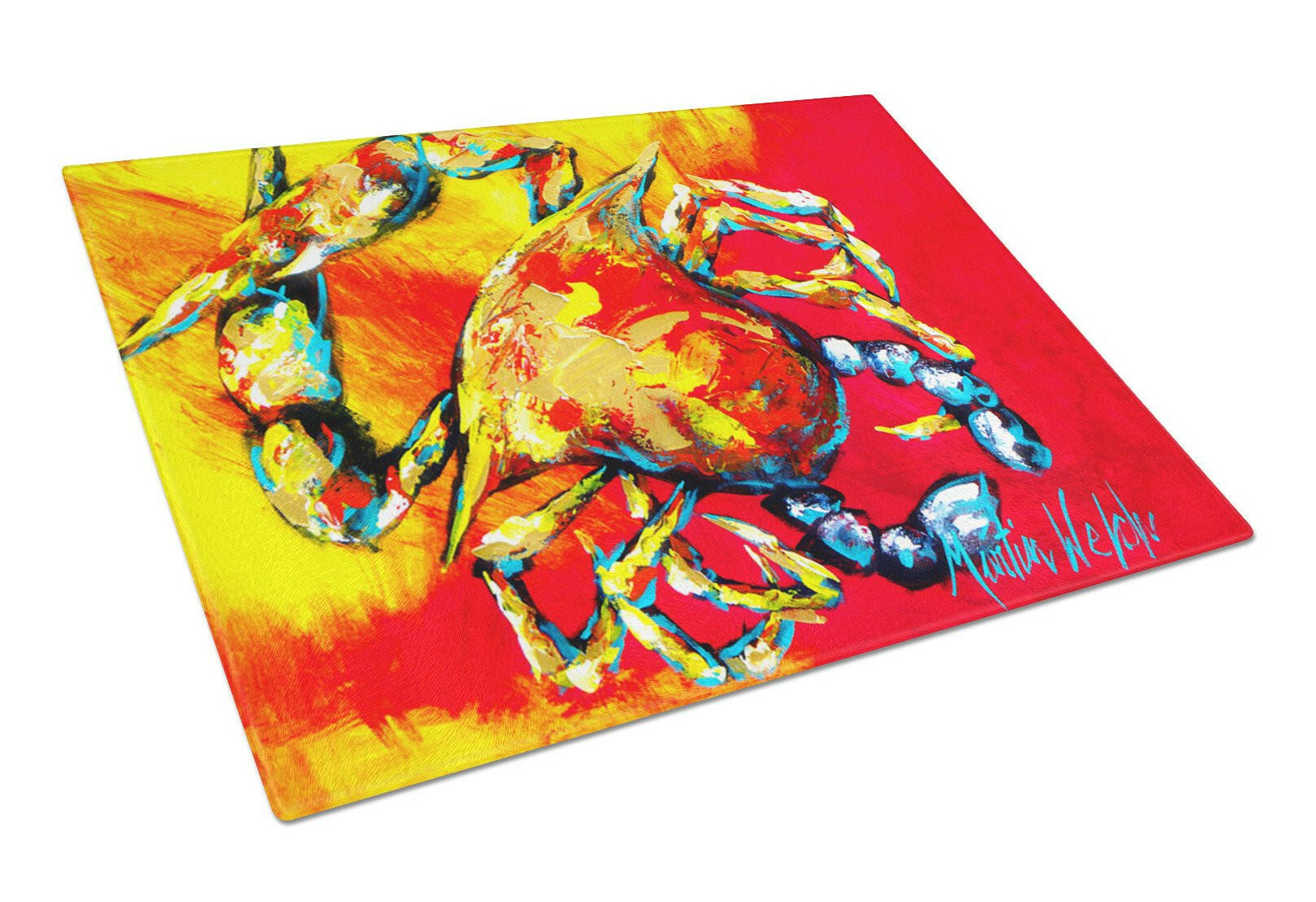 Crab Hot Dang Cutting Board Tempered Glass Kitchen Cutting Surface, Heat Resistant Chopping, Non-Slip Feet, Food Prep & Serving